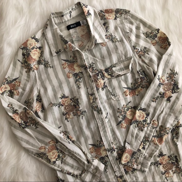 Urban Outfitters Tops - [bdg] striped button down with floral pattern